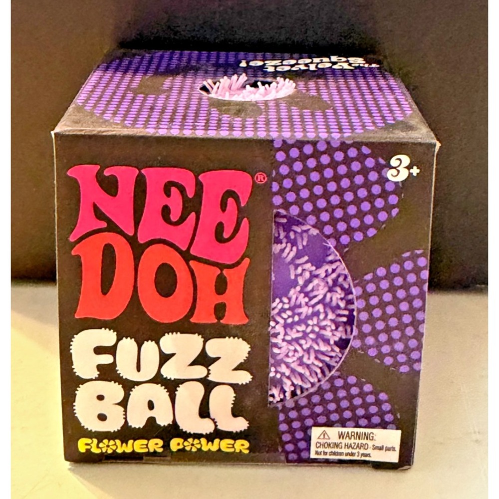 Schylling Authentic Needoh FUZZ BALL Flower Power Squish PURPLE🔥